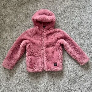 New Under Armour UA COZY FUR HOODIE, Pink Elixir Faux Fur Hooded Jacket Size 6X
